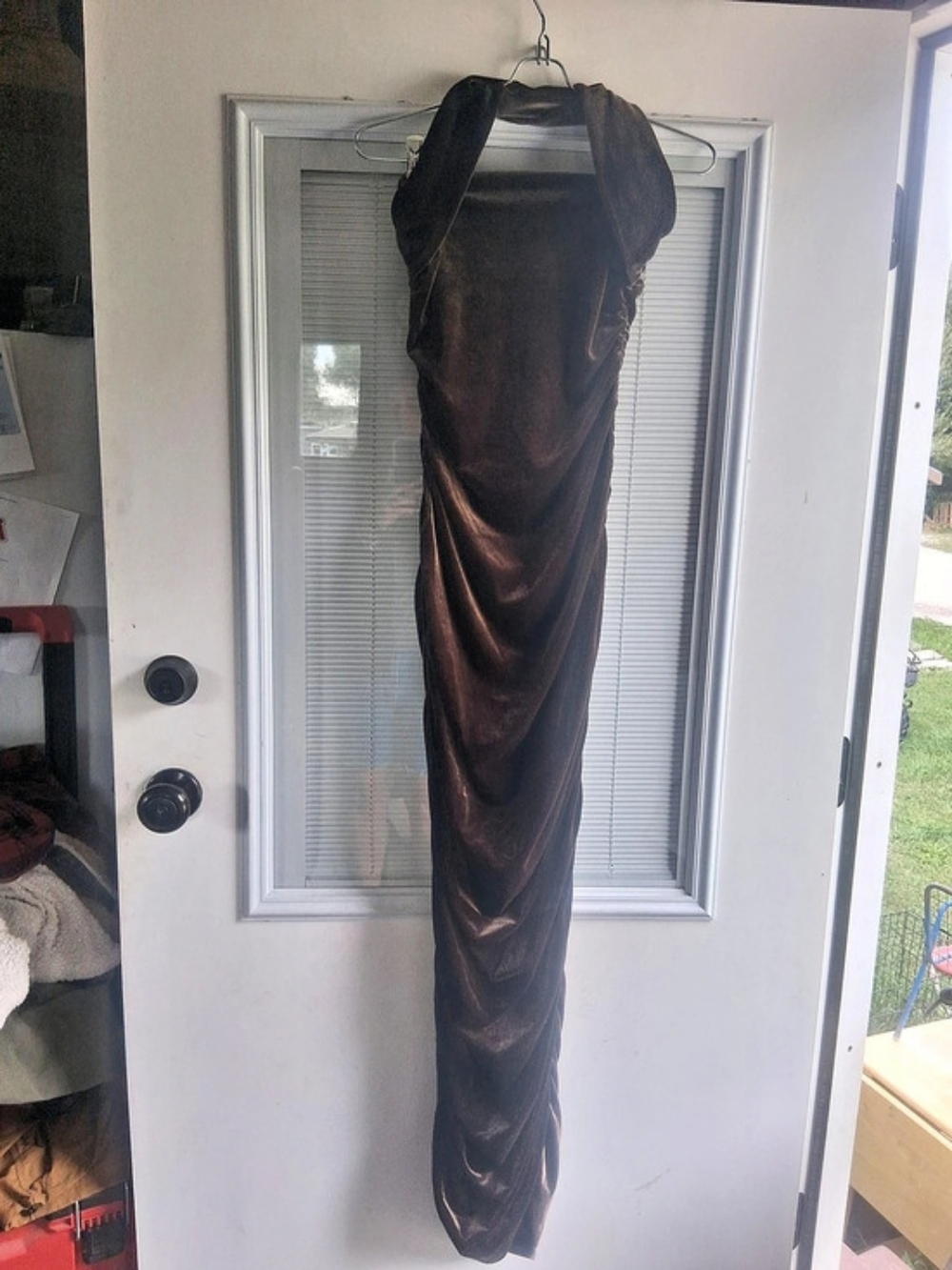 Vintage Hugo Buscati Collection Bronze Brown Ruched Maxi Dress